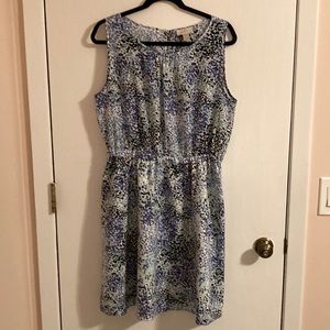 LOFT watercolor print sleeveless dress. Size large. Blues and aqua.